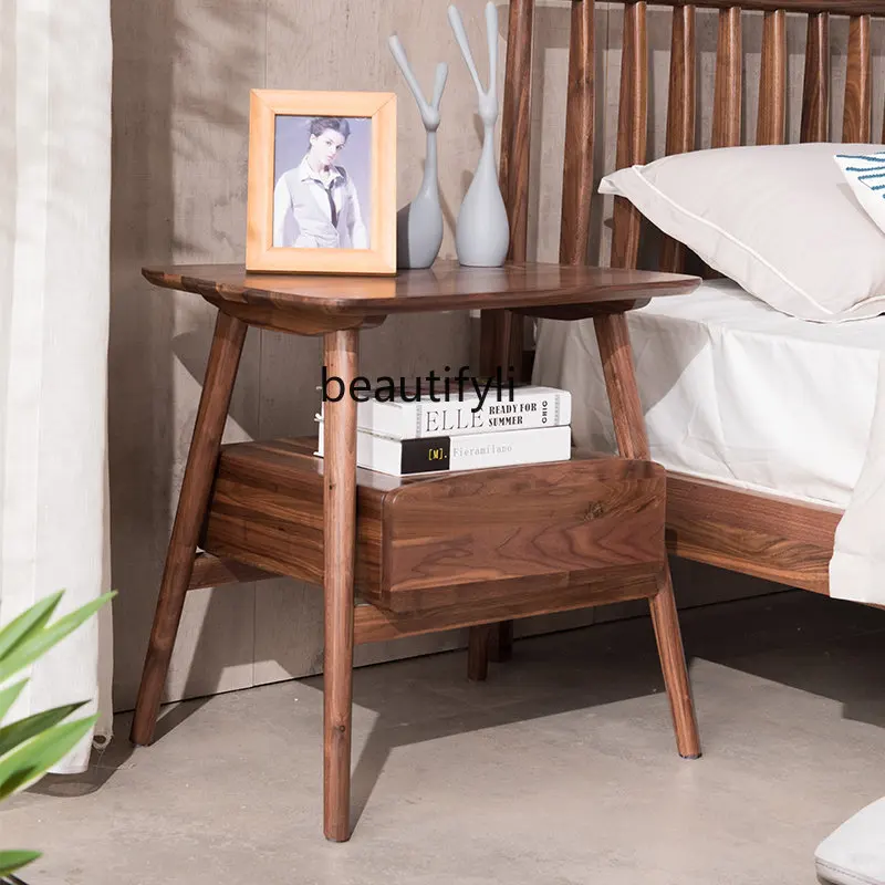 Прикроватная тумбочка из массива скандинавского дерева Мебель для спальни с выдвижным ящиком Из черного ореха Приставной столик для гостиной Угловой столик